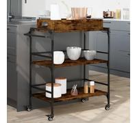 LoogCape Kitchen Trolley Smoked Oak 81.5 x 41 x 92.5 cm Wood Material with 4 Wheels, Storage Space, Side Trolley, Serving Trolley, Metal Frame, Versatile for Kitchen, Living Room, Bathroom and More