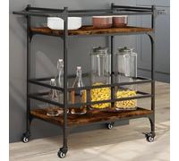 LoogCape Kitchen Trolley Smoked Oak 82 x 40 x 78.5 cm Wood Material Steel Frame Versatile Serving Trolley with Storage Space on Wheels for Kitchen, Living Room, Bathroom, Study, Flexible, Stable