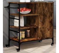 LoogCape Kitchen Trolley Smoked Oak 87.5 x 38.5 x 84.5 cm Wood Material Serving Trolley with 4 Wheels, Storage Space, Shelf, Organiser, Versatile for Kitchen, Living Room, Bathroom, Study Room with