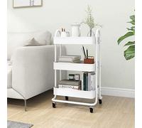 LoogCape Kitchen Trolley, White, 43 x 34 x 79 cm, Steel with 4 Wheels, Maximum Load 5 kg per Level, Mobile, Foldable, Ideal for Kitchens, Dining Room, Buffet, Storage Space, Serving Trolley, Side