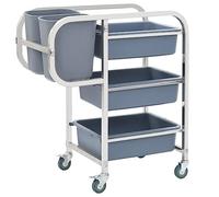 LoogCape Kitchen Trolley with Plastic Containers, 82 x 43.5 x 93 cm, Stainless Steel Frame, Utility Trolley with Wheels, Storage Space for Dining Room, Kitchen, Tools, 50 kg, Includes Small and Large