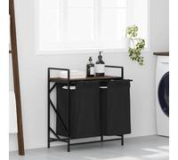 LoogCape Laundry Basket 2 Compartments with Shelf Brown Oak Effect Sorter Laundry Bag Separation System Space Saving Foldable with Handle for Bathroom Bedroom Laundry Room Nursery
