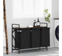 LoogCape Laundry Basket 3 Compartments with Shelf Smoked Oak for Bathroom Bedroom and Laundry Room Foldable with Separation System Handles Wheels Space Saving Heavy Duty Storage System
