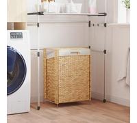 LoogCape Laundry Basket 44 x 34 x 64 cm Water Hyacinth with Lid and Handle for Bathroom Bedroom Laundry Room Laundry Chest Tidy Space Saving Slim