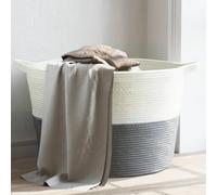 LoogCape Laundry Basket Grey White 60 x 36 cm Cotton Foldable with Handle for Bedroom, Bathroom, Laundry Room and Children's Room, Space-Saving, Assorted, Durable, Versatile, Order