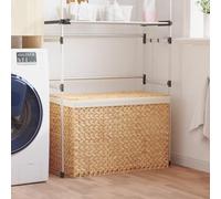 LoogCape Laundry Basket with 3 Compartments 75 x 42.5 x 52 cm Water Hyacinth Foldable with Lid Handle Sorter for Bathroom Bedroom Laundry Room Space Saving Robust Laundry Chest