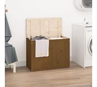 LoogCape Laundry Chest Honey Brown 88.5 x 44 x 66 cm Solid Pine Wood with 2 Compartments, Lid with Gas Lift, Space-Saving Storage Box for Dirty Laundry, Children's Room, Bedroom, Bathroom