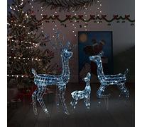 LoogCape LED Reindeer Family Christmas Decoration Acrylic with 300 Cool White LEDs for Indoor and Outdoor Use, 8 Light Effects, 5 m Cable, USB Port, Festive Decoration for Garden, Balcony, Home and
