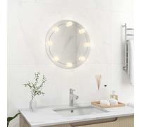LoogCape LED Wall Mirror with 8 LED Bulbs, Round Glass, 40 cm, Silver Mirror Frame, 3000 to 6000 K, Warm White, Cool White, USB Port, for Bedroom, Bathroom, Hallway