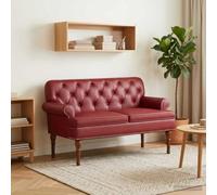 LoogCape Loveseat Loveseat with Button Stitching Wine Red 120 x 65 x 77 cm Faux Leather Wooden Frame Upholstered Bench for Living Room Bedroom
