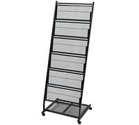 LoogCape Magazine Rack 47.5 x 43 x 133 cm Black A4 with 6 Shelves Wheels for Office, Living Room, Waiting Room, Brochure Stand, Document Organiser, Modern Design, Sturdy Steel Construction