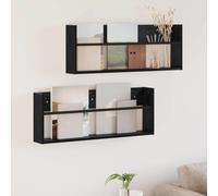LoogCape Magazine Rack Pack of 2 Black Oak Effect 80 x 12 x 30 cm Wall Mounted Magazine Rack for Living Room Office and Bathroom with Durable Wood Material and Space Saving Design
