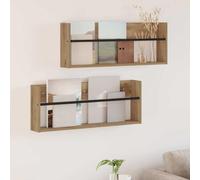 LoogCape Magazine Shelf, Pack of 2, Artisan Oak, 80 x 12 x 30 cm, Wood Material, Wall Mounted Magazine Shelf for Living Room, Office and Waiting Room, Space-Saving Catalogue Holder