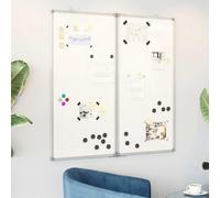 LoogCape Magnetic Whiteboard Foldable 80 x 80 x 1.7 cm Aluminium with Movable Hooks, Versatile Notice Board for Office School Presentation, Mobile and Foldable for Flexible Use in Room Divider