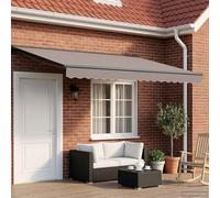 LoogCape Manual Awning Frame Anthracite 4.5 x 3.5 m Powder Coated Steel Heavy Duty Extendable Arms Crank Handle Suitable for Patio and Conservatory