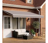 LoogCape Manual Awning Frame, White, 4.5 x 3.5 m, Steel, Weatherproof with Crank, Attachment, Clamping Articulation, Articulated Articulation, Protective Cover for Patio and Conservatory