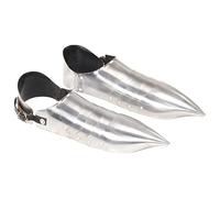 LoogCape Medieval Knight Armor Iron Shoes for LARP and Costumes in Silver Steel with Adjustable Leather Strap, Authentic Replica of Antique Steel Rider Shoes for Historical