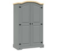 LoogCape Mexico Style Pine 2 Doors Wardrobe Grey with Storage Space and Clothes Rail for Bedroom, Hallway and Children's Room, Rustic Coat Rack with Shelf and Mirror