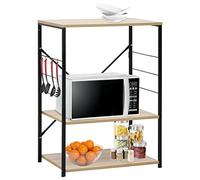 LoogCape Microwave Shelf Black Oak 60 x 39.6 x 79.5 cm Wood Material Kitchen Shelf with Side Accessory Hooks for Order and Storage Space in the Living Room or Office