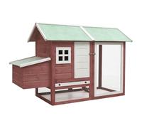 LoogCape Mocha Chicken Cage 170 x 81 x 110 cm Solid Pine Wood with Green Roof, Weatherproof, with Ramp and Pull-Out Drawer, for Chickens, Small Animals, Indoor Outdoor Use