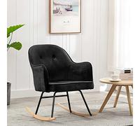 LoogCape Modern Black Velvet Rocking Chair with Sturdy Iron Frame, Ergonomic Padding and Beech Wood Legs for Comfortable Relaxing in the Living Room, Bedroom or Children's Room