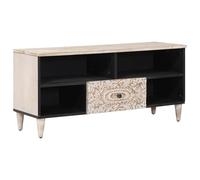LoogCape Modern White Solid Wood Mango TV Cabinet with Shelf 100 x 33.5 x 46 cm Sturdy Metal Legs Storage Drawer Shelves Cable Management Ideal for Living Room Home Theater Gaming