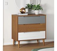 LoogCape MOLDE Brown Drawer Cabinet, 80 x 40 x 80 cm, Solid Pine Wood with UV Painting, Multi-Purpose Chest of Drawers for Living Room, Bedroom, Hallway and Office
