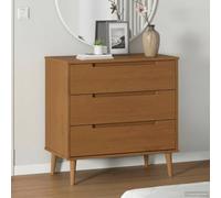 LoogCape MOLDE Caramel Chest of Drawers 80 x 40 x 80 cm Solid Pine Wood with UV Lacquered Surface for Bedroom Living Room Hallway and Dining Room Storage Organiser