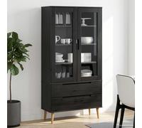 LoogCape MOLDE Glass Display Case 90 x 35 x 175 cm Made of Solid Pine Wood with Tempered Glass Doors for Stylish Storage in the Living Room, Bedroom or Office, Durable, Robust, Elegant Design