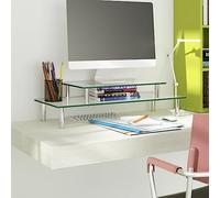 LoogCape Monitor Stand 2-Tier Transparent Glass with Stainless Steel Height Adjustable and Tilting Ideal for Office, Gaming, PC and Laptop, Ergonomic, Privacy Protection, Cable Management, Easy