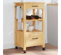 LoogCape Monza Kitchen Trolley 48 x 40 x 88.5 cm Solid Pine Wood with 2 Drawers and 4 Wheels for Versatile Use in Kitchen, Living Room, Bathroom or Office, Space-Saving and Robust