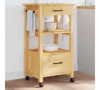 LoogCape Monza Kitchen Trolley 48 x 40 x 88.5 cm Solid Pine Wood with Storage Space, Drawers and Wheels for Versatile Uses in Kitchen, Living Room, Bathroom and Study