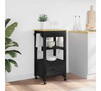 LoogCape Monza Kitchen Trolley Black 48 x 40 x 88.5 cm Solid Pine Wood with Wheels, Storage Space, Shelf and Drawer, Ideal for Modern Kitchens Space Saving Versatile Durable Flexible