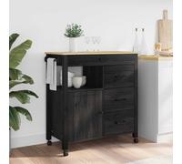 LoogCape Monza Kitchen Trolley, Black, 84 x 40 x 88.5 cm, Solid Pine Serving Trolley with Wheels, Storage Space, Drawer and Shelf for Modern Kitchens, Space-Saving, Versatile, Robust