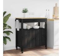 LoogCape Monza Kitchen Trolley, Black, 84 x 40 x 88.5 cm, Solid Pine Wood with Shelf, Drawer, 4 Wheels, Space-Saving Utility Trolley for Indoor Kitchens, Serving Trolley, Bar Trolley, Organiser, Work