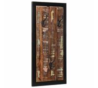 LoogCape Multicoloured Wall Coat Rack Made of Solid Reclaimed Wood 40 x 2 x 80 cm with 3 Iron Hooks for Hallway, Bedroom, Bathroom, Space Saving Clothes Rack, Organiser, Durable Design