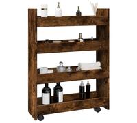 LoogCape Narrow 4 Tier Smoked Oak Wood Material Storage Trolley Versatile Trolley with Storage Space Ideal for Kitchen, Bathroom, Living Room, Flexible Use, Load Capacity up to 60 kg
