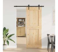LoogCape Narvik Sliding Door Made of Solid Pine Wood, Natural and Black, with Black Rail and 152.5 cm Width for Interior Room Divider in the Living Area