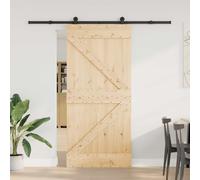 LoogCape Narvik Sliding Door Made of Solid Pine Wood with Black Rail, 95 x 210 cm for Room Dividers in the Living Area with Top Sliding Mechanism