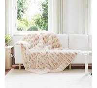 LoogCape Non-Slip Cuddly Blanket Faux Rabbit Fur Beige Polyester 150 x 220 cm Soft Bedspread for Sofa Bed Bedroom Living Room Winter and Summer