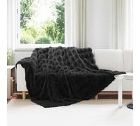 LoogCape Non-Slip Cuddly Blanket Made of Faux Rabbit Fur, Set of 4, Black, for Living Room, Bed, Couch, Winter and Summer, Soft, Fluffy Blanket with Non-Slip Function, Easy Care, 240 x 270 cm