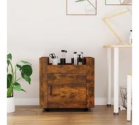LoogCape Office Trolley Smoked Oak 60 x 45 x 60 cm Wood Material with 4 Wheels for Office and Storage Space, Rollable, Sturdy, Robust, Versatile, Ideal for Desk Organisation, Practical Door