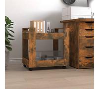 LoogCape Office Trolley Smoked Oak 60 x 45 x 60 cm Wood Material with Storage Space, 4 Wheels, Brakes, Sturdy Design, Ideal for Office, Kitchen, Dining Room, Rollable, Foldable, Durable, Easy Assembly