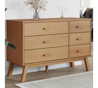 LoogCape Olden Brown Solid Pine Wood Drawer Cabinet with 6 Drawers for Living Room Hallway Bedroom and Office Rustic Sideboard Storage Room Divider Decorative Shelf Sturdy Wooden Legs