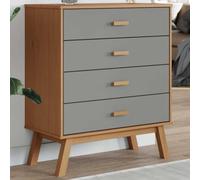 LoogCape Olden Drawer Cabinet Made of Solid Pine Wood in Grey and Brown with 4 Drawers for Storage and Presentation in the Living Room, Hallway, Bedroom, Country House Style