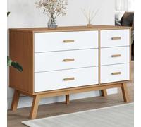 LoogCape Olden Multi-Purpose Drawer Cabinet Made of Solid Pine Wood in White and Brown with 6 Drawers, Storage Space for Bedroom, Living Room, Hallway, Office and Practical Storage Solution