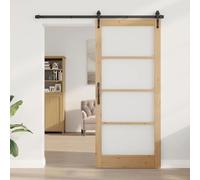 LoogCape ORKDAL Brown Solid Pine Wood Interior Door with 4mm Clear Tempered Glass 93x211cm Indoor Modern Look Privacy