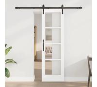 LoogCape ORKDAL Sliding Door White Black 61 x 198.5 cm with Solid Pine and Glass for Indoor Spaces, Narrow Sliding Door on Slide Rail, Save Space