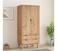 LoogCape OTTA Wardrobe 76.5 x 53 x 172 cm Solid Pine Scandinavian Design with 2 Drawers Large Compartment Wooden Legs Ideal for Bedroom, Hallway, Children's Room, Storage Space