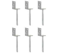 LoogCape Pack of 6 Silver Post Anchors, 8 x 6 x 30 cm, Galvanised Steel, L-shaped with Pre-Drilled Holes for Garden Fence, Carport, Pergola, Privacy Screen and Gazebo, Durable Attachment